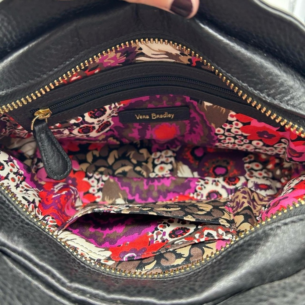 Whimsigoth Vera Bradley Black Leather Floral Crossbody Bag - Picture 6 of 7